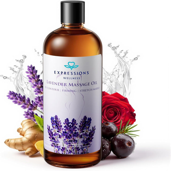 Anti Cellulite Massage Oil for Massage Therapy - Body Firming Oil for Sore Muscle Relief with Lavender, Ginger &amp; Grapefruit for Lymphatic Drainage and Relaxation