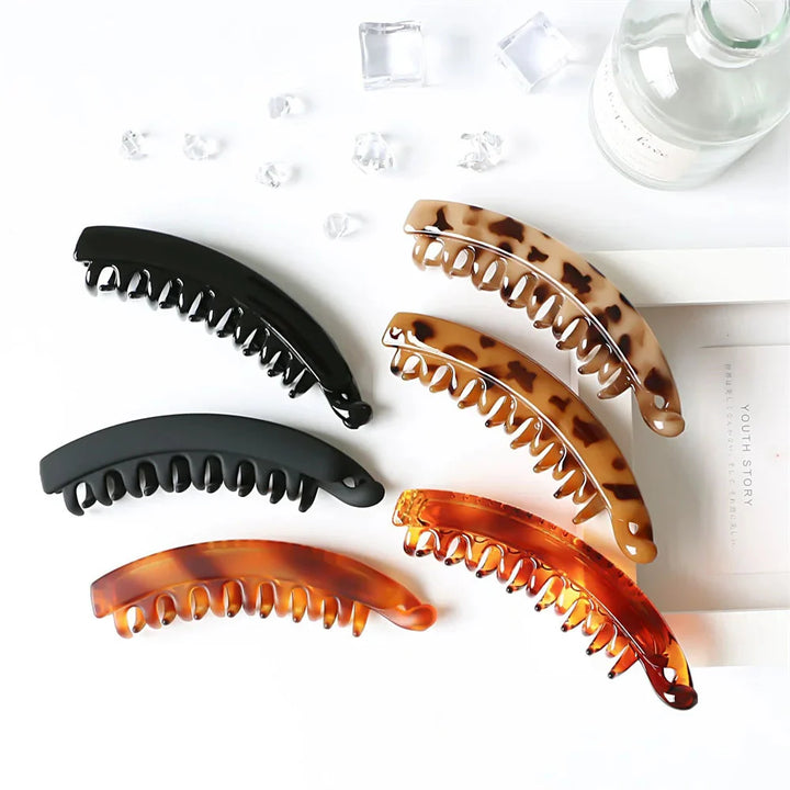 Frosted Solid Color Banana Hair Clips – Fashion Ponytail Barrettes &amp; Hair Claws for Women